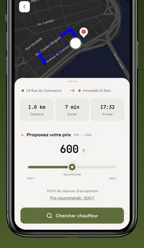 Écran transport Nopal Tiak Tiak — proposez votre prix pour une course moto-taxi